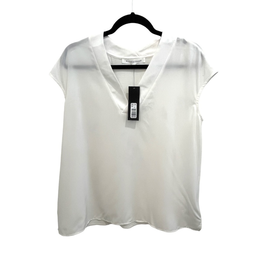 Willow & Thread White V Neck Cap Sleeve Polyester Blend Top Size Large NWT